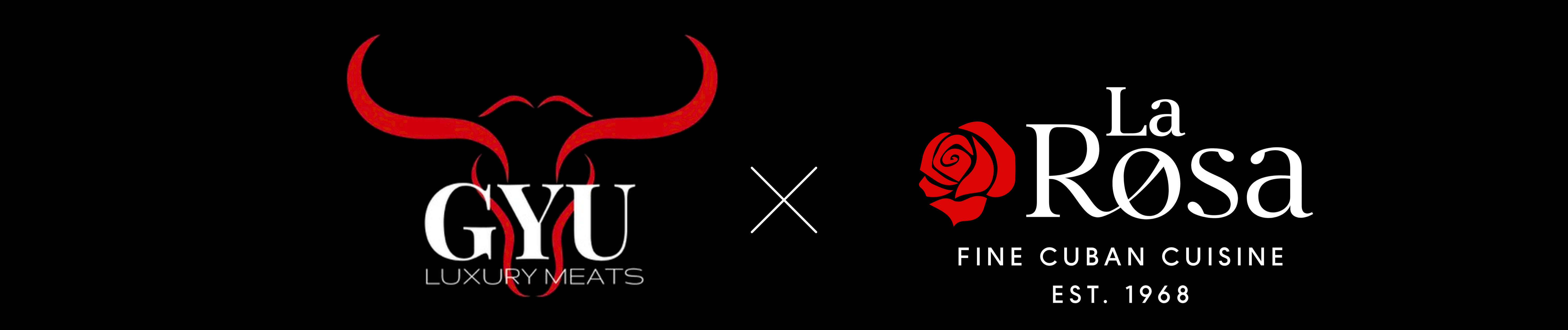 Logos of GYU and La Rosa on a black background